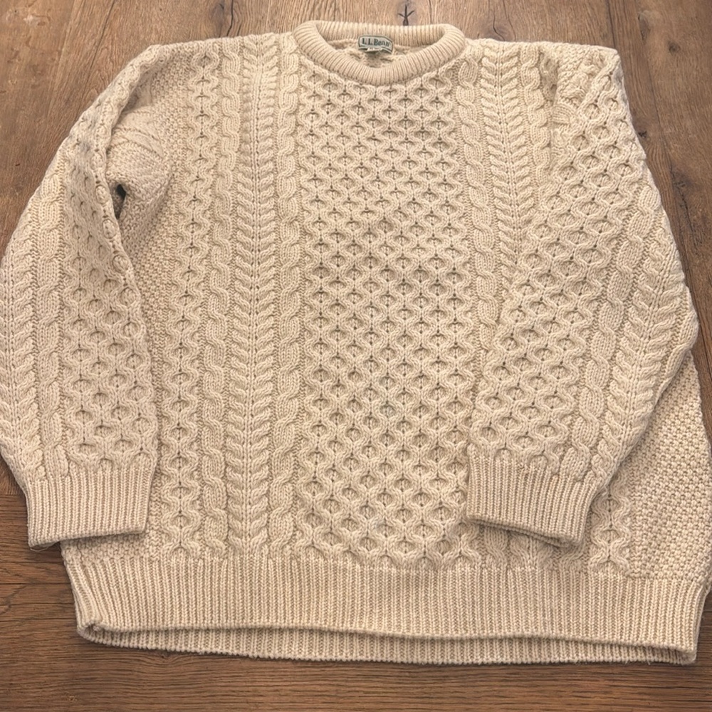 L.L. Bean Cream Cable Knit Crewneck Sweater